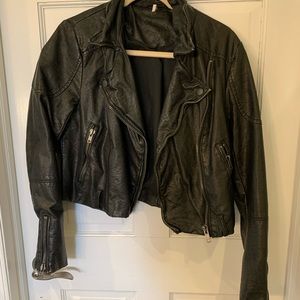 Cropped Black Leather Jacket